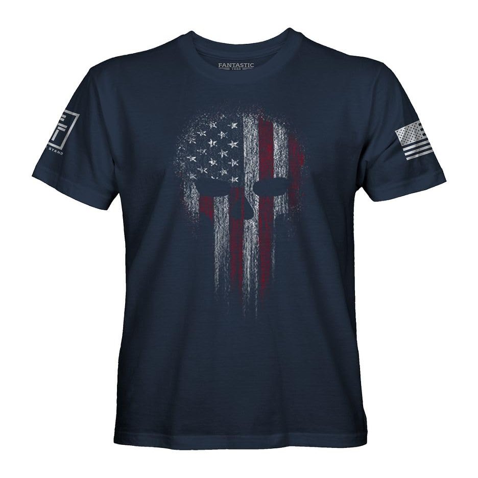 Fantastic Tees USA American Skull Patriotic Shirts for Men T-Shirt (Navy, 2XL)