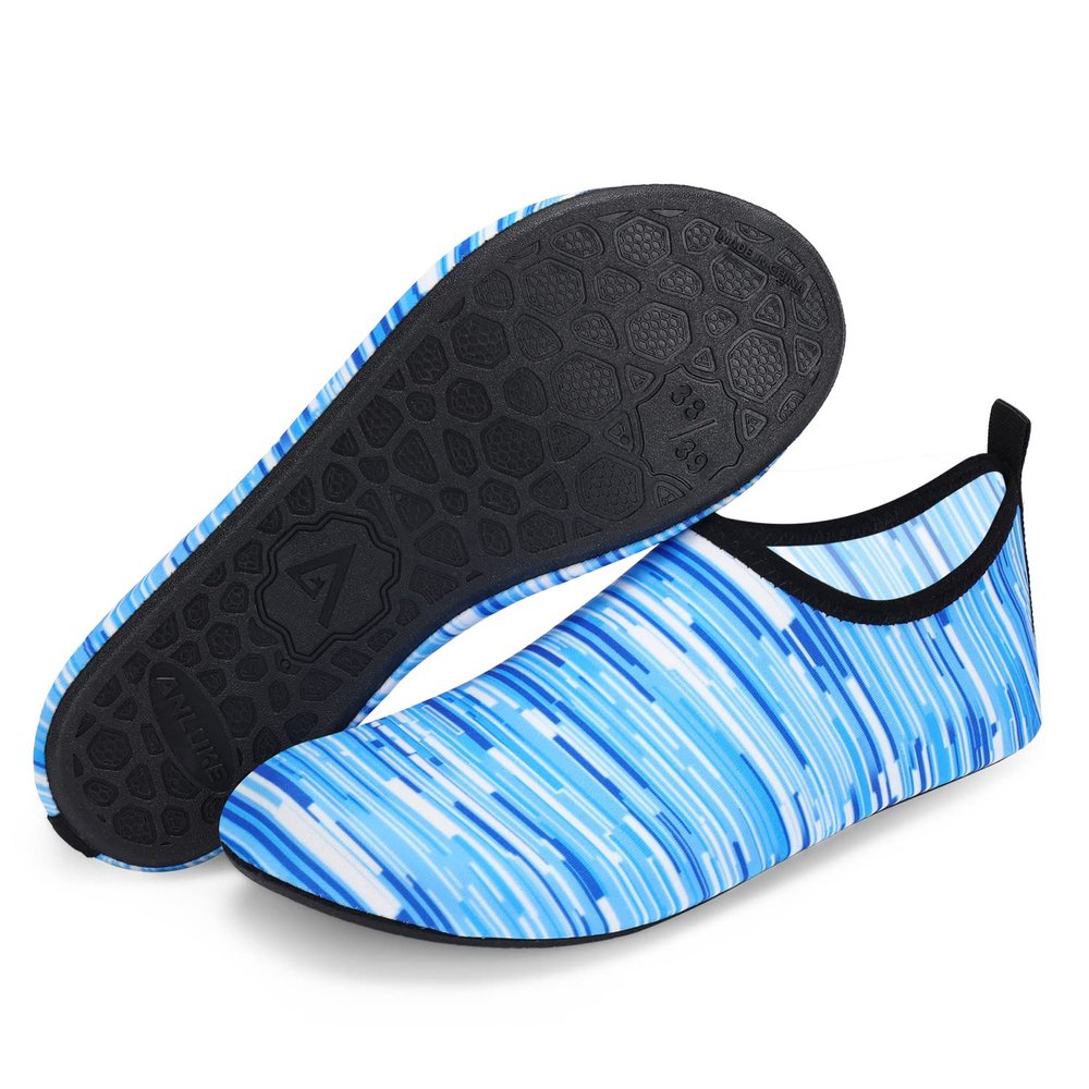 ANLUKE Water Shoes Barefoot Aqua Yoga Socks Quick-Dry Beach Swim Surf Shoes for Women Men Striped Blue 40/41