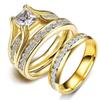 LOVERSRING Couple Ring Bridal Set His Hers 10k Women Yellow Gold Filled Men Stainless Steel Engagement Ring Set