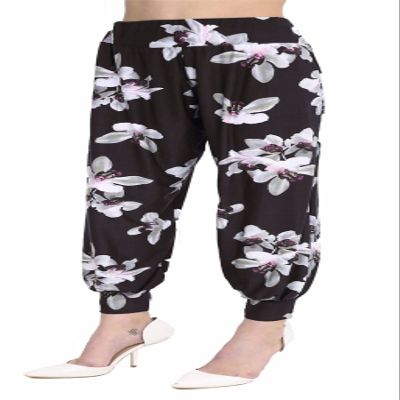 Ladies Harem Ali Baba Trousers Womens Baggy Fancy Party Printed Pants Leggings White lily Black Small/Medium