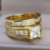 LOVERSRING Couple Ring Bridal Set His Hers 10k Women Yellow Gold Filled Men Stainless Steel Engagement Ring Set view 2