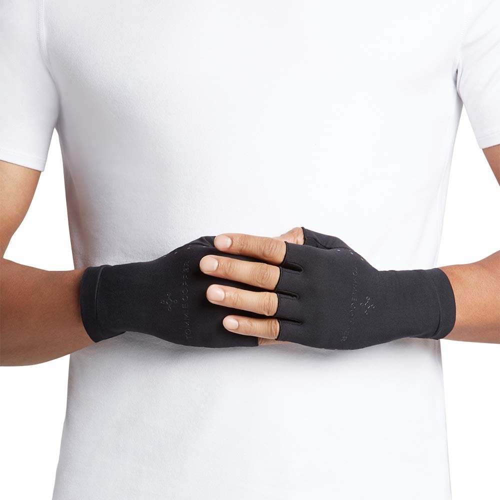 Tommie Copper Men's Core Compression Half Finger Gloves, Black, Medium