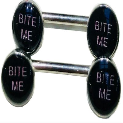 (1 Pair) Naughty Words Straight Nipple Bars Surgical Steel 14g (BITE ME) (B/5/5)