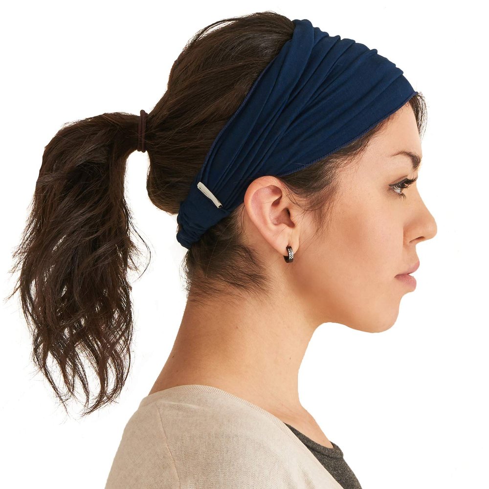CHARM Navy Headband for Women, Japanese Style Bandana Head Bands for Men and Women, Stretch Hair Band for Sports & Daily Wear by Casualbox L