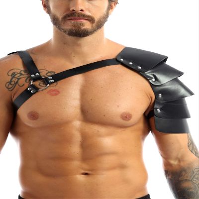 YiZYiF Men's Adjustable Leather Body Chest Harness Belt Clubwear with Fancy Buckles One Shoulder One Size
