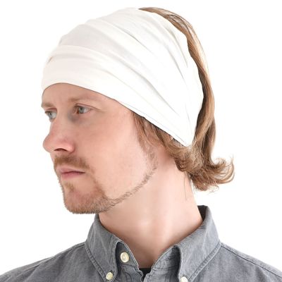 CHARM White Headband for Men, Japanese Style Bandana Head Bands for Women and Men, Stretch Hair Band for Sports & Daily Wear by Casualbox L