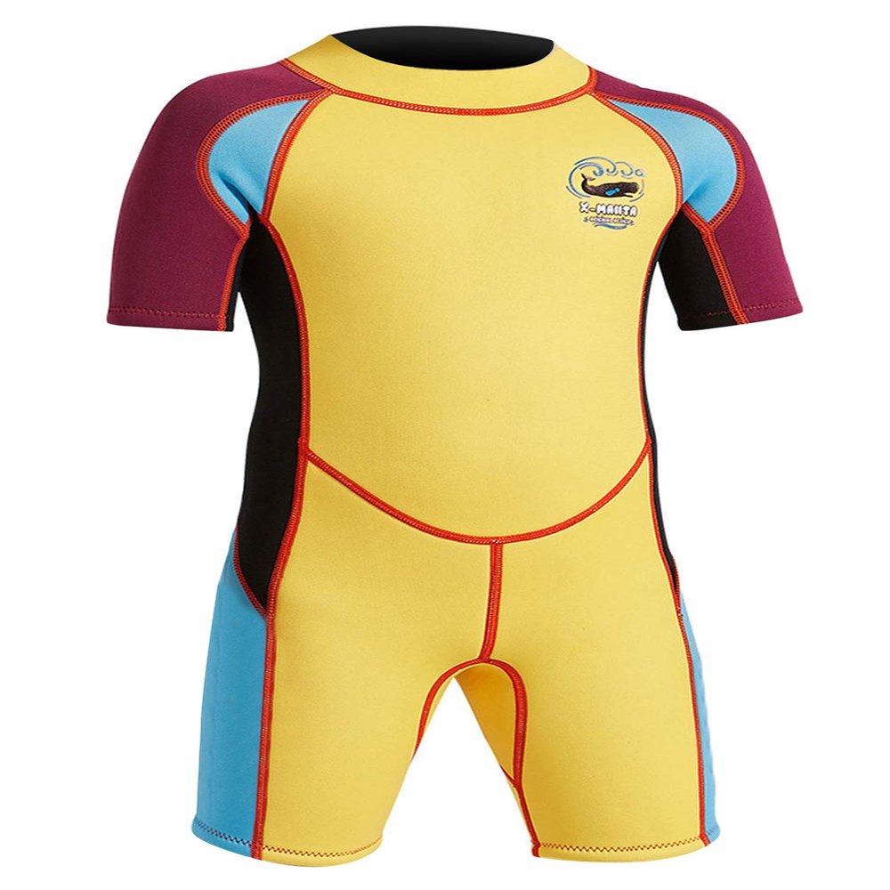DIVE & SAIL Boys Short Sleeve Wetsuit One Piece Warm Swimsuit UV Protection Shorty Wetsuits Diving Swimming Suit Yellow S