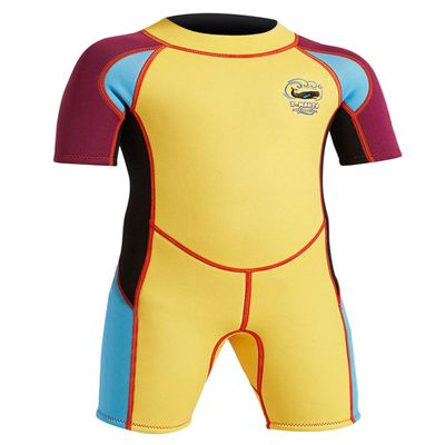DIVE & SAIL Boys Wetsuit 2.5mm Warm Full Suit One Piece Shorty Suit UPF 50+ Sun Protective Swimwear Diving Suit Yellow XL