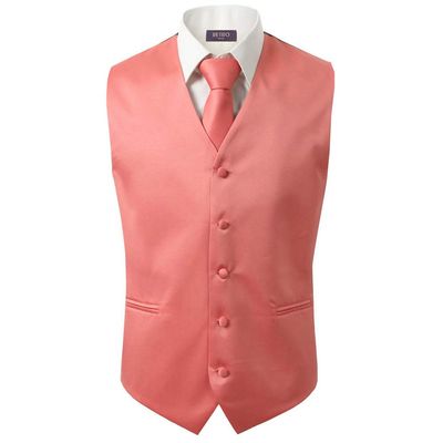Bravo Men's Formal Slim Fit 3 Pcs Vest + Necktie + Hankie 5 Button Premium Classic Skinny Fashion Casual Dress Suit Tuxedo Graduation Wedding Business Waistcoat Hanky Coat (XX-Large, Coral)