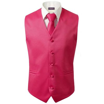 Bravo Men's Formal Slim Fit 3 Pcs Vest + Necktie + Hankie 5 Button Premium Classic Skinny Fashion Casual Dress Suit Tuxedo Graduation Wedding Business Waistcoat Hanky Coat (XXX-Large, Hot Pink)