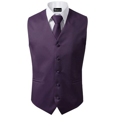 BRAVO Men's Formal Slim Fit 3 Pcs Vest + Necktie + Hankie 5 Button Premium Classic Skinny Fashion Casual Dress Suit Tuxedo Graduation Wedding Business Waistcoat Hanky Coat (XXX-Large, Purple)