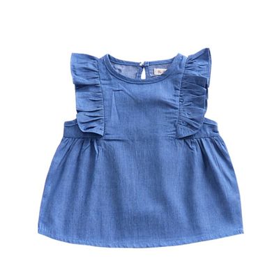 Ding-dong Baby Kid Girl Sleeveless Denim Dress(1T) Blue