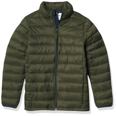 Amazon Essentials Boys' Lightweight Water-Resistant Packable Puffer Jacket, Olive, Small