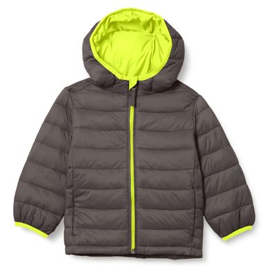 Amazon Essentials Big Boy's Hooded Puffer Jacket Outerwear, grey with neon yellow, XX-Large