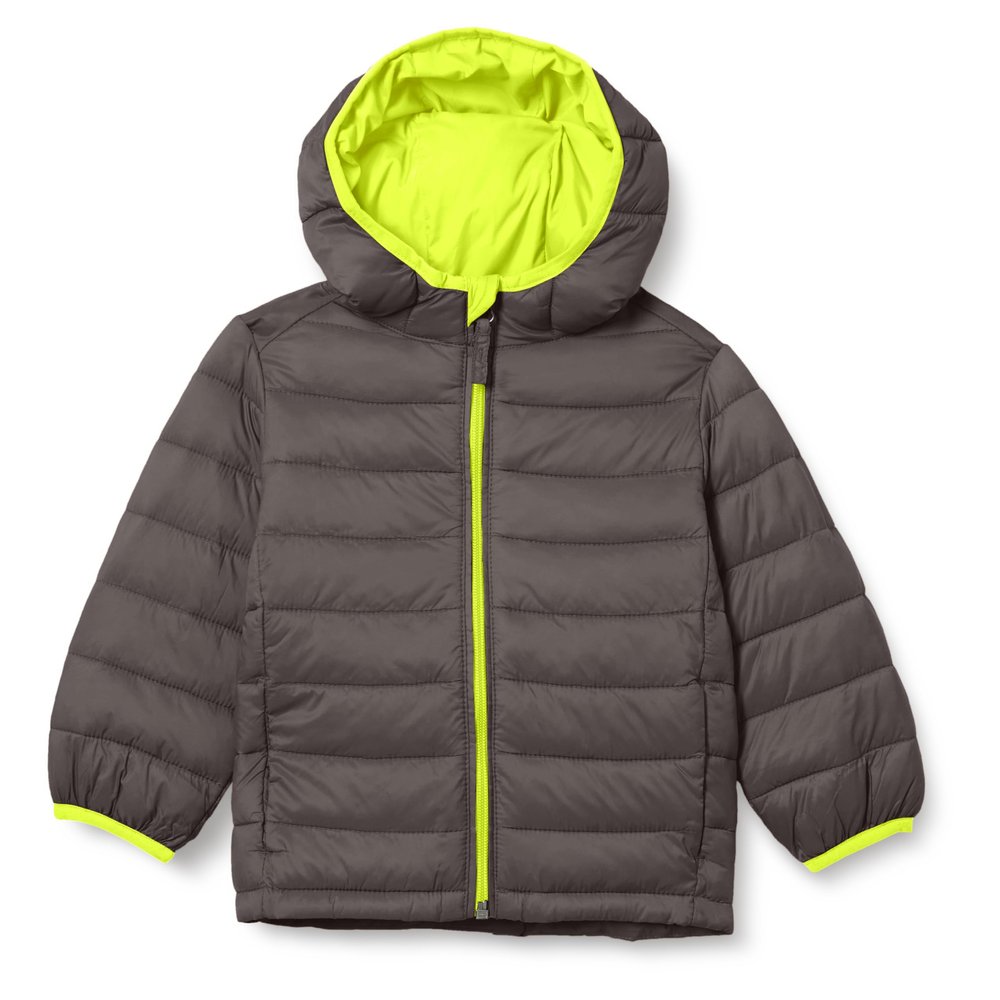 Amazon Essentials Big Boy's Hooded Puffer Jacket Outerwear, grey with neon yellow, XX-Large