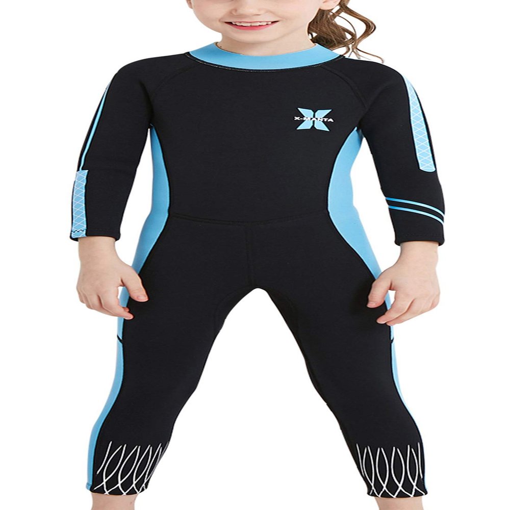DIVE & SAIL Girls Long Sleeve Wetsuit Thermal Warm One Piece Swimsuit UPF 50+ Sun Protection Soft Swimwear Black M