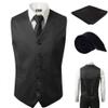 BRAVO Men's Formal Slim Fit 3 Pcs Vest + Necktie + Hankie 5 Button Premium Classic Skinny Fashion Casual Dress Suit Tuxedo Graduation Wedding Business Waistcoat Hanky Coat (XXX-Large, Black) view 4