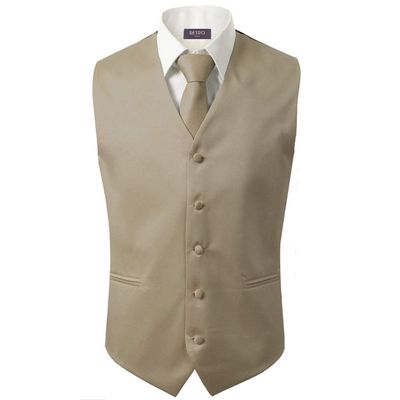 Bravo Men's Formal Slim Fit 3 Pcs Vest + Necktie + Hankie 5 Button Premium Classic Skinny Fashion Casual Dress Suit Tuxedo Graduation Wedding Business Waistcoat Hanky Coat (Medium, Beige)