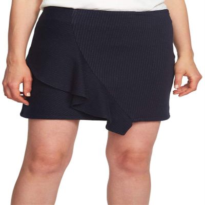 1.STATE Ruffle Front Pin Stripe Mini Skirt Blue Night MD