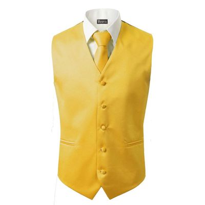 BRAVO Men's Formal Slim Fit 3 Pcs Vest + Necktie + Hankie 5 Button Premium Classic Skinny Fashion Casual Dress Suit Tuxedo Graduation Wedding Business Waistcoat Hanky Coat (XXX-Large, Yellow)