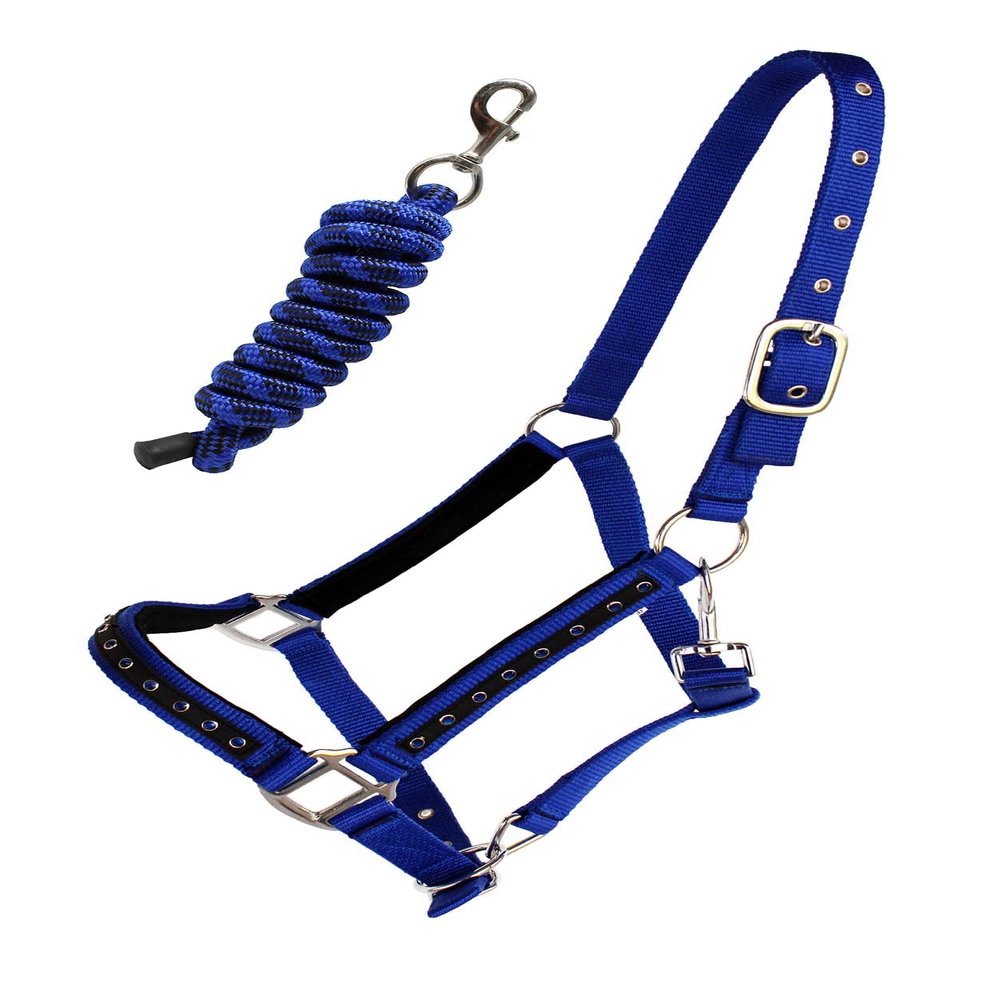 Nylon Horse Halter Hardware Padded Lead Rope Tack Blue Rodeo Bling 606162RB