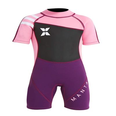 DIVE & SAIL Kids Shorty Wetsuit Short Sleeve Thermal Warm Swimsuit UPF 50+ Sun Protection Full Suit One Piece Swimwear Pink M