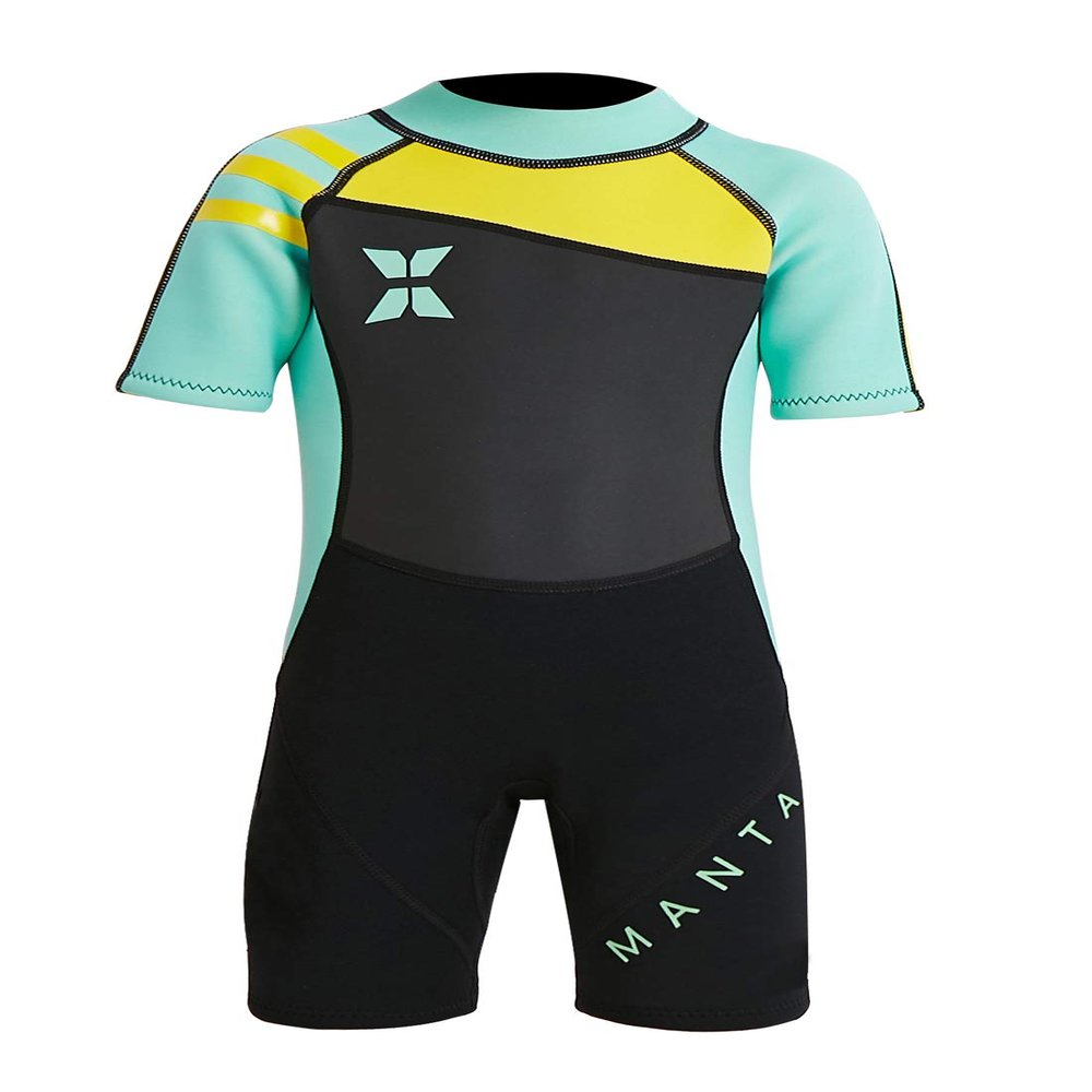 DIVE & SAIL Girls Wetsuit Short Sleeve One Piece Swimsuit Shorty Suit UPF 50+ Sun Protection Warm Stretchy Swimwear Sunsuit Green M