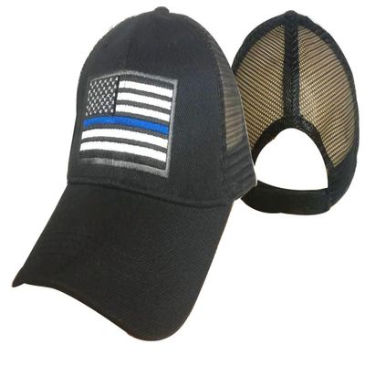 AES MESH Support TBL Police Sheriff Thin Blue LINE USA Flag Patch Baseball Hat Cap