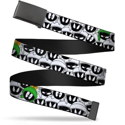 Buckle-Down Web Belt, Marvin the Martian Expressions Stacked White/Black/Green/Gold, 1.0" Wide - Fits up to Kids Size 20