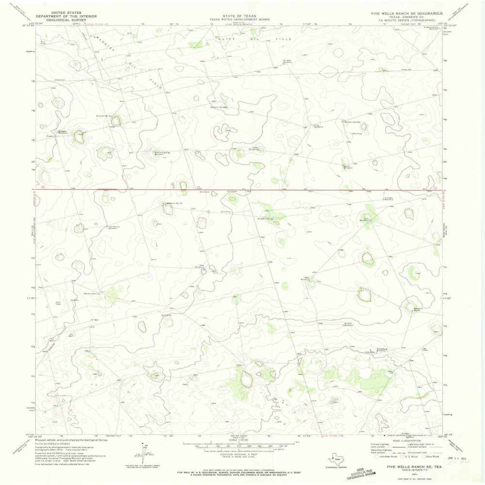 Five Wells Ranch SE TX topo map, 1:24000 Scale, 7.5 X 7.5 Minute, Historical, 1971, Updated 1974, 27 x 23.1 in - Tyvek