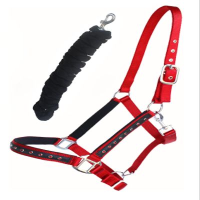 Nylon Horse Halter Hardware Padded Lead Rope Tack Red Rodeo Bling 606162RD