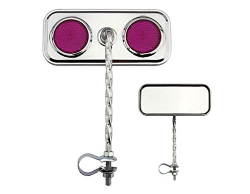 Lowrider Rectangular Square Twist Bicycle Bike Mirror Chrome with Purple Reflector Bike Part, Bicycle Part, Bike Accessory, Bicycle Accessory
