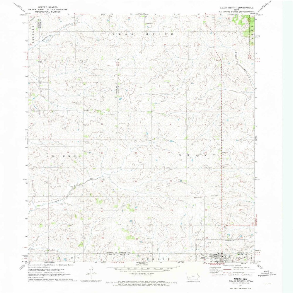 YellowMaps Adair North IA topo map, 1:24000 Scale, 7.5 X 7.5 Minute, Historical, 1971, Updated 1973, 27 x 22.1 in - Tyvek