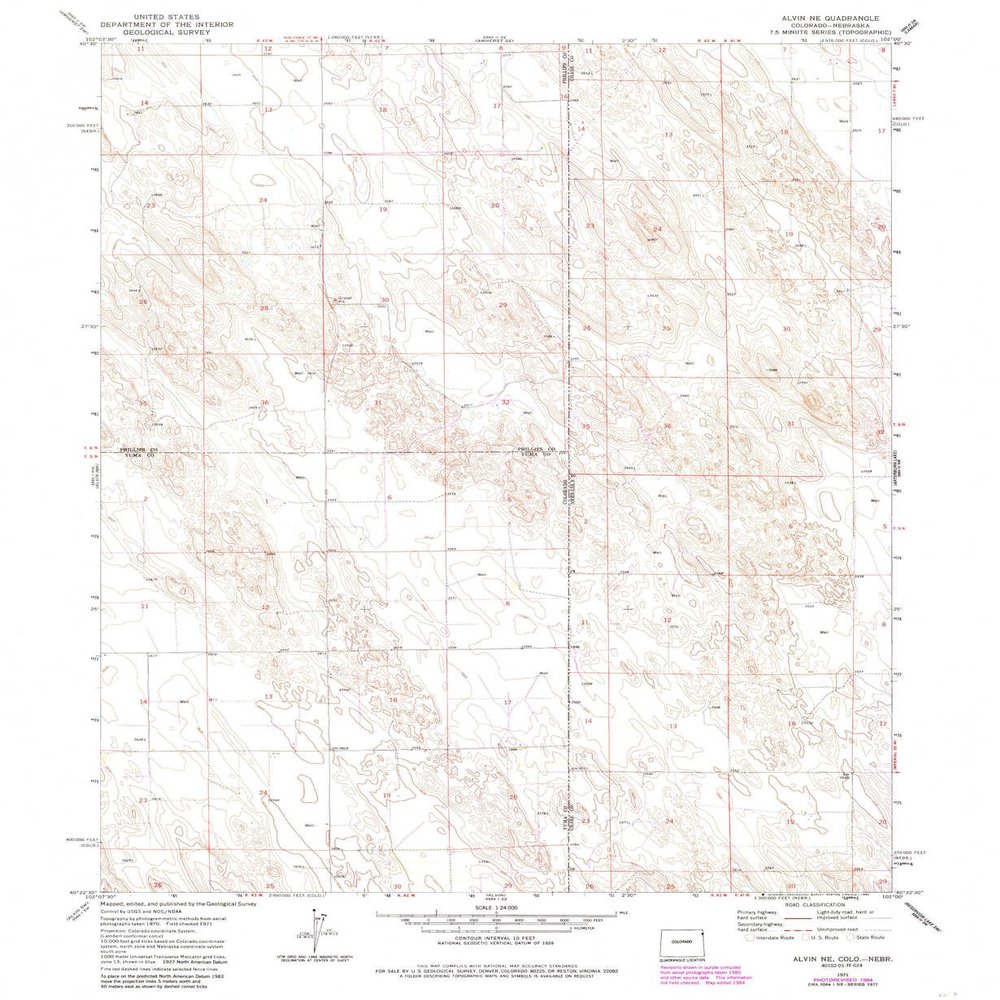 YellowMaps Alvin NE CO topo map, 1:24000 Scale, 7.5 X 7.5 Minute, Historical, 1971, Updated 1985, 26.7 x 21.9 in - Tyvek