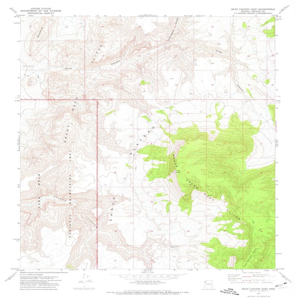 YellowMaps Snap Canyon East AZ topo map, 1:24000 Scale, 7.5 X 7.5 Minute, Historical, 1971, Updated 1974, 26.9 x 21.6 in - Tyvek