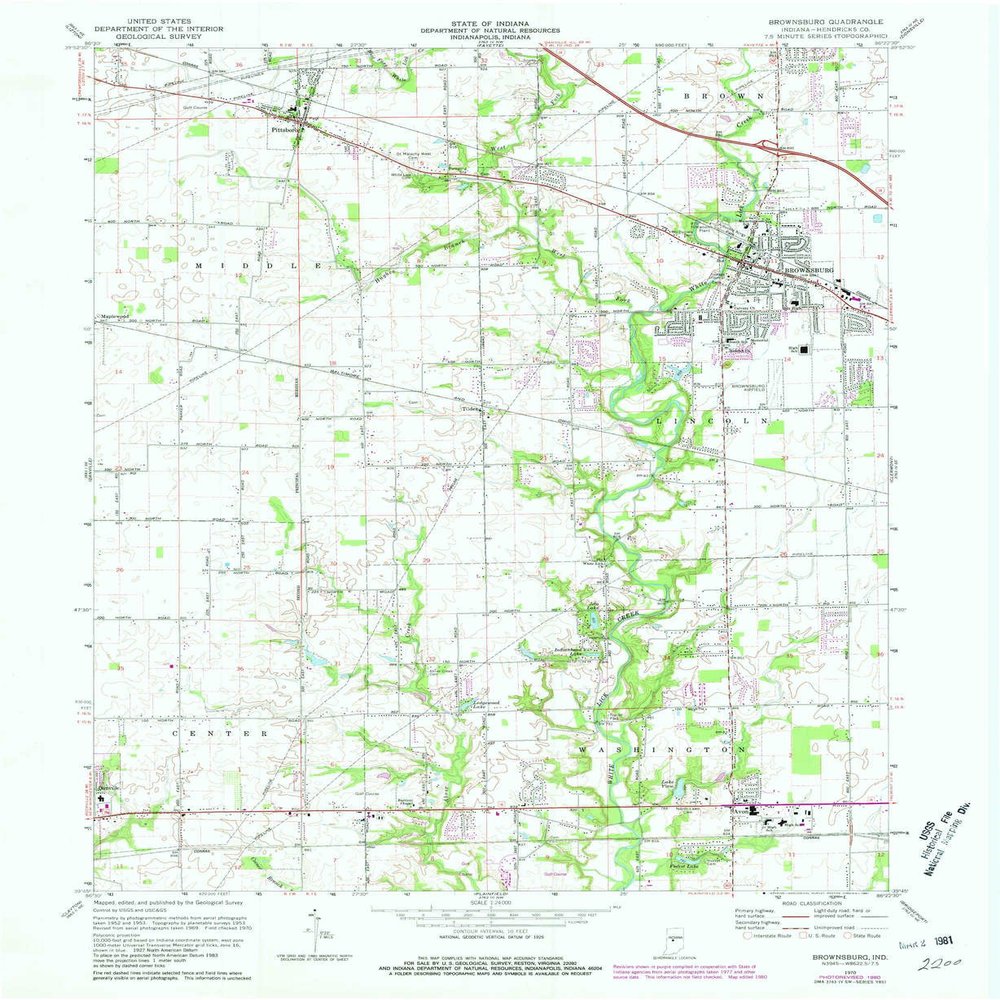 YellowMaps Brownsburg in topo map, 1:24000 Scale, 7.5 X 7.5 Minute, Historical, 1970, Updated 1981, 26.9 x 22.1 in - Tyvek