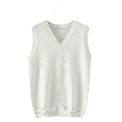 Men Women Knitted Cotton V-Neck Vest JK Uniform Pullover Sleeveless Sweater School Cardigan