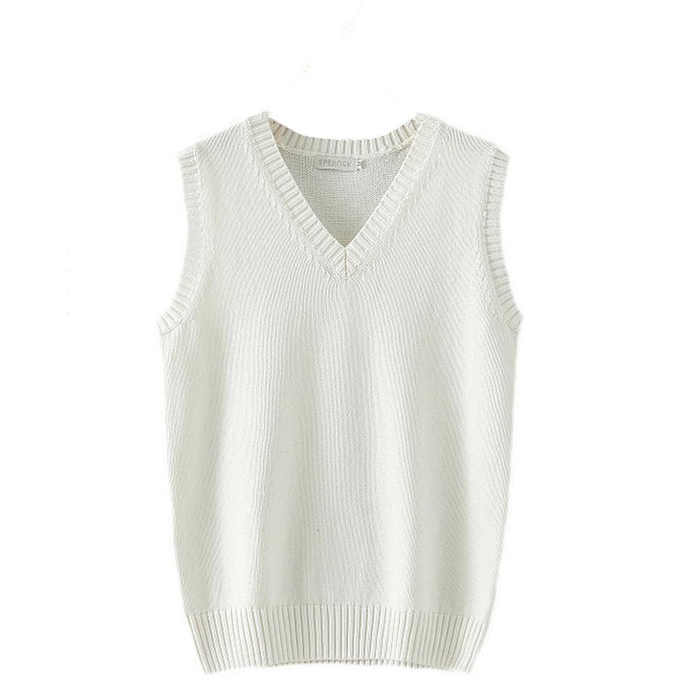 Men Women Knitted Cotton V-Neck Vest JK Uniform Pullover Sleeveless Sweater School Cardigan