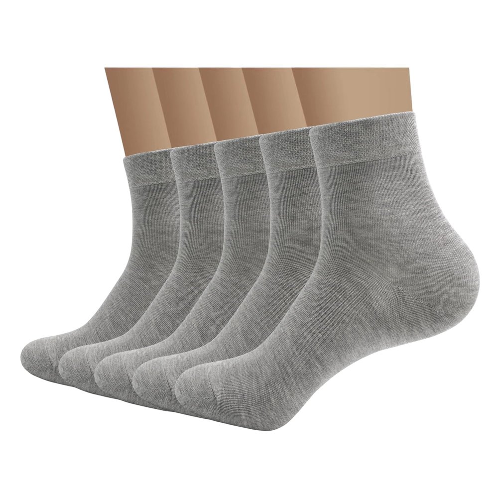 SERISIMPLE Viscose Bamboo Men's Breathable Quarter Thin Ankle High Socks - Comfort Cool Soft 5 Pairs (Large, Grey)