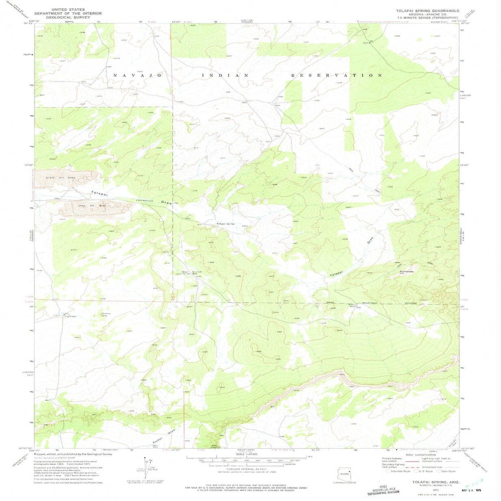 YellowMaps Tolapai Spring AZ topo map, 1:24000 Scale, 7.5 X 7.5 Minute, Historical, 1971, Updated 1975, 26.8 x 22 in - Tyvek