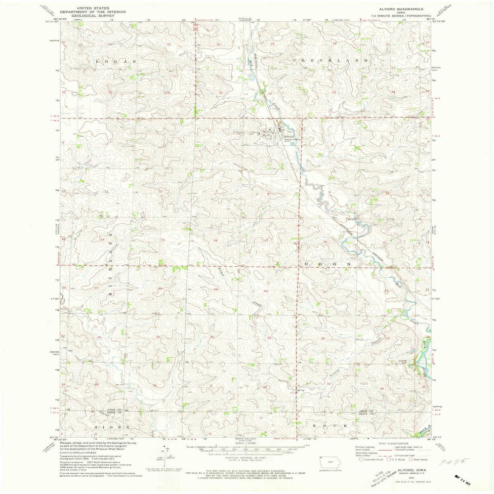 YellowMaps Alvord IA topo map, 1:24000 Scale, 7.5 X 7.5 Minute, Historical, 1971, Updated 1973, 27 x 22.1 in - Tyvek