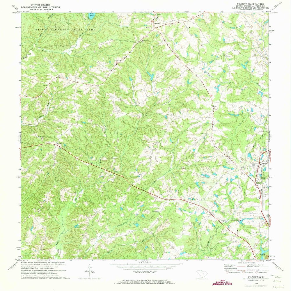 YellowMaps Filbert SC topo map, 1:24000 Scale, 7.5 X 7.5 Minute, Historical, 1971, Updated 1973, 26.8 x 21.9 in - Tyvek