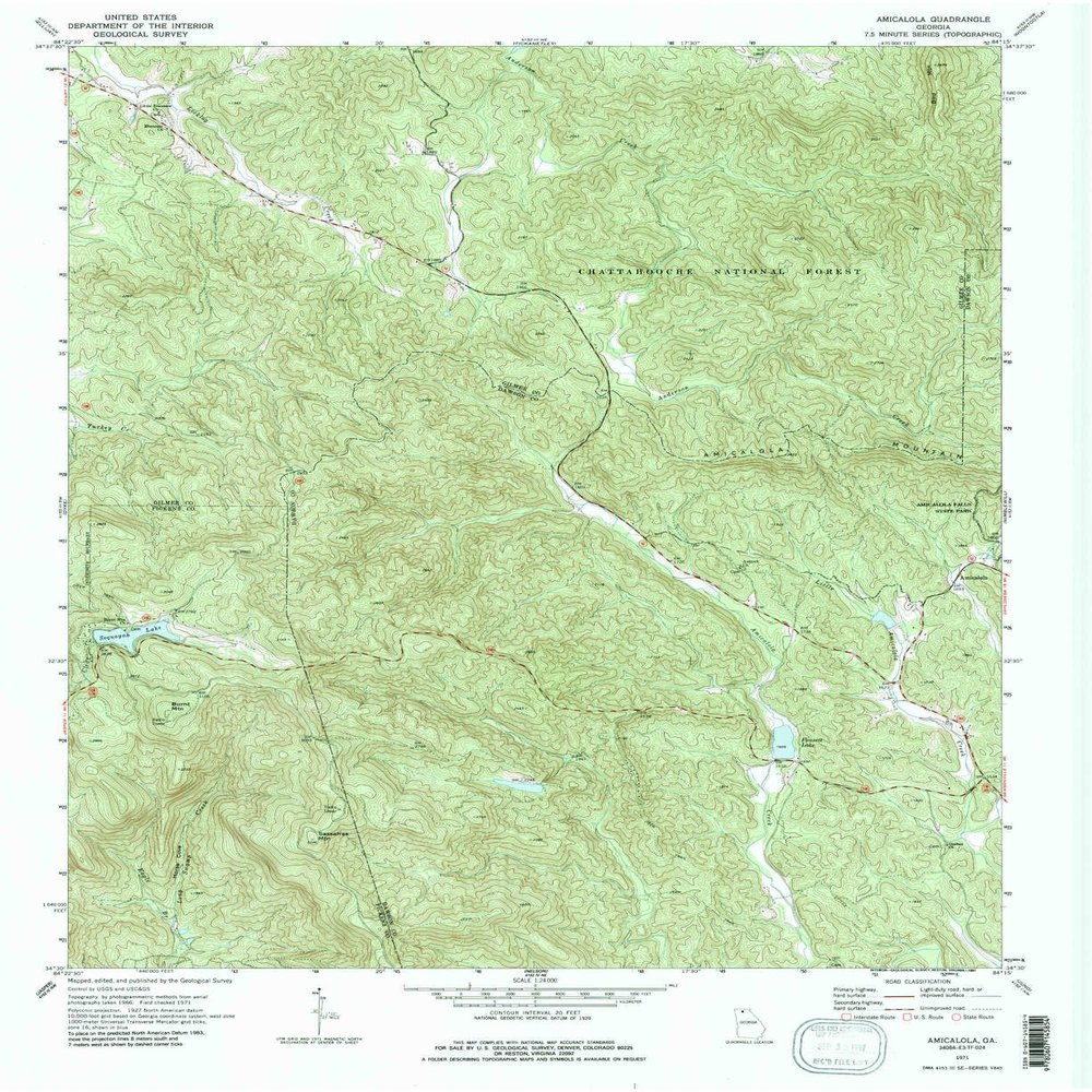 YellowMaps Amicalola GA topo map, 1:24000 Scale, 7.5 X 7.5 Minute, Historical, 1971, Updated 1987, 27 x 22 in - Tyvek