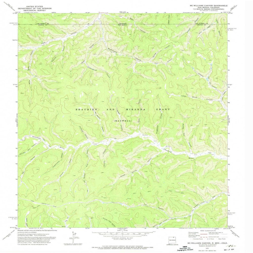 YellowMaps Mc Williams Canyon NM topo map, 1:24000 Scale, 7.5 X 7.5 Minute, Historical, 1971, Updated 1974, 26.9 x 22.1 in - Tyvek