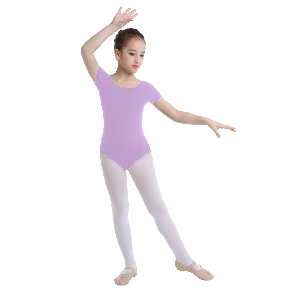 Freebily Kids Girls Short/Long Sleeve Basic Gymnastics Leotard Active Shirt Ballet Dance Leotard Athletic Tank Tops Purple 6 Years