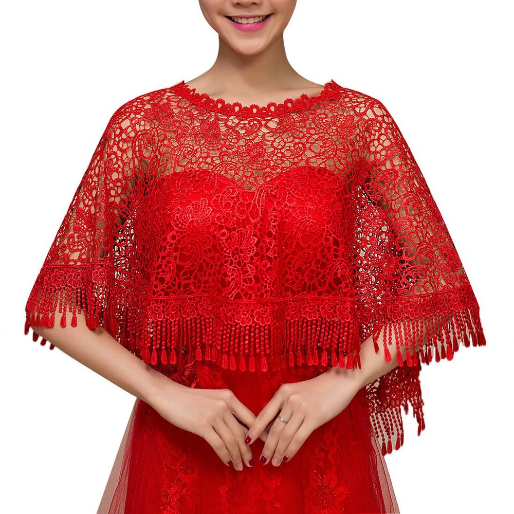 Elegant Women's Wedding Embroidered Lace Shawl Wrap for Wedding Dresses Cape (PJ1029)