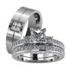 LOVERSRING Couple Ring Bridal Set His Hers White Gold Plated CZ Stainless Steel Wedding Ring Band Set view 1