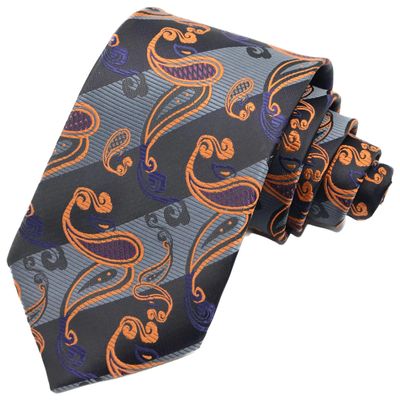 Geotae Zerun New Classic Men's Paisley Silk Tie Necktie (Black/Grey)