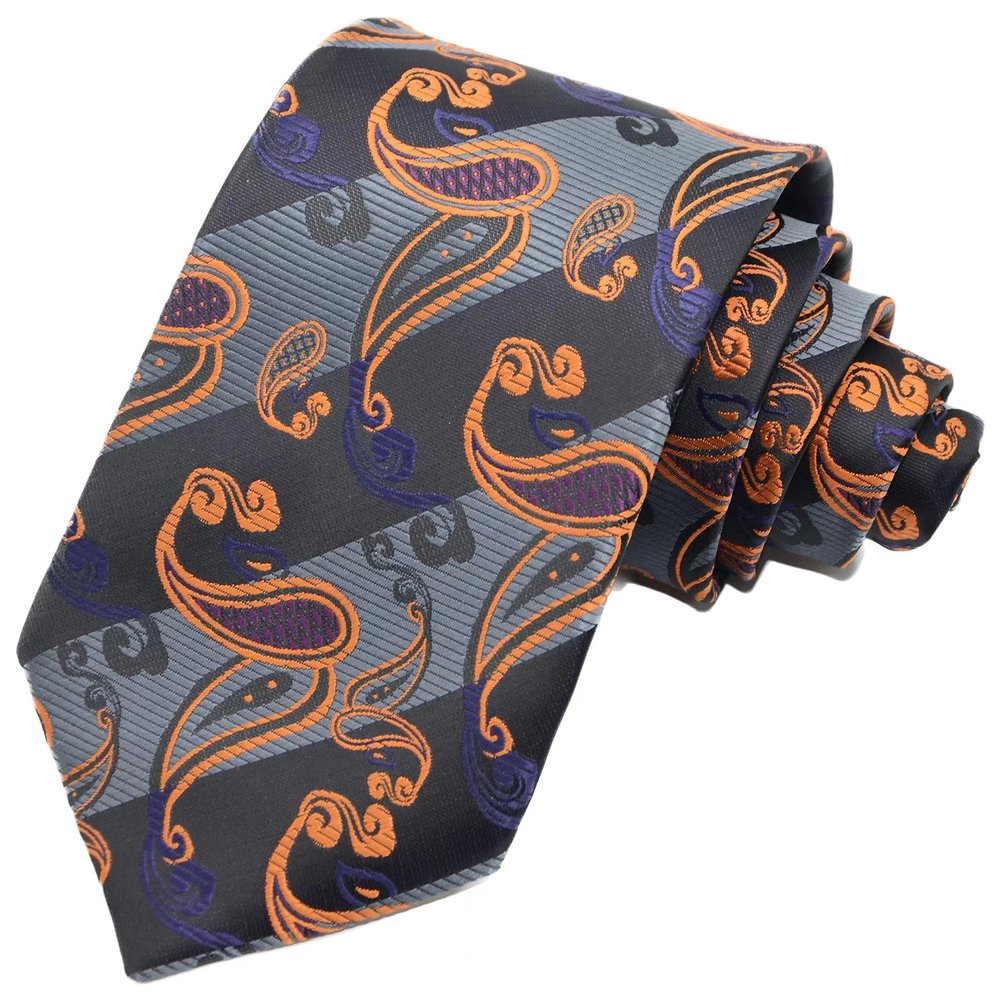 Geotae Zerun New Classic Men's Paisley Silk Tie Necktie (Black/Grey)