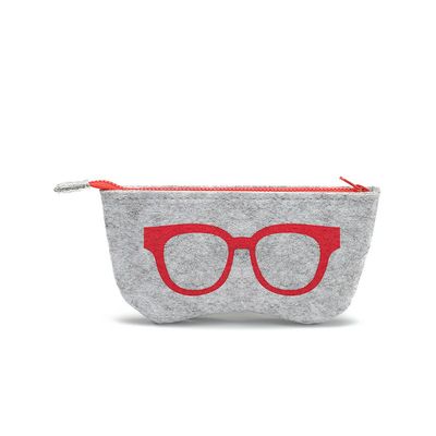 AKOAK Portable Soft Felt Glasses Pouch Zipper Briefcase Holder Sunglasses Protective Case Cosmetic Pouch Wallet Pouch (Red)